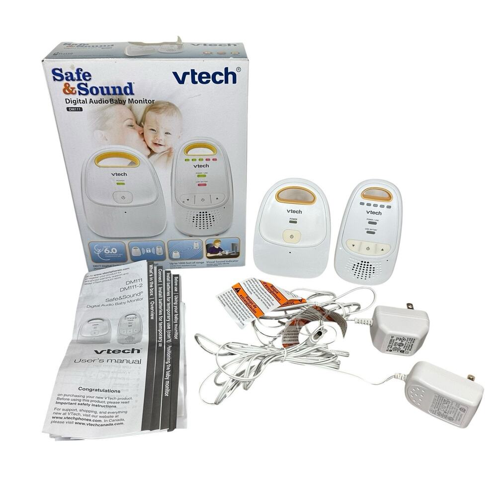VTech DM111 Digital Audio Baby Monitor 1,000 Feet Range w/Cords & Manual in Box